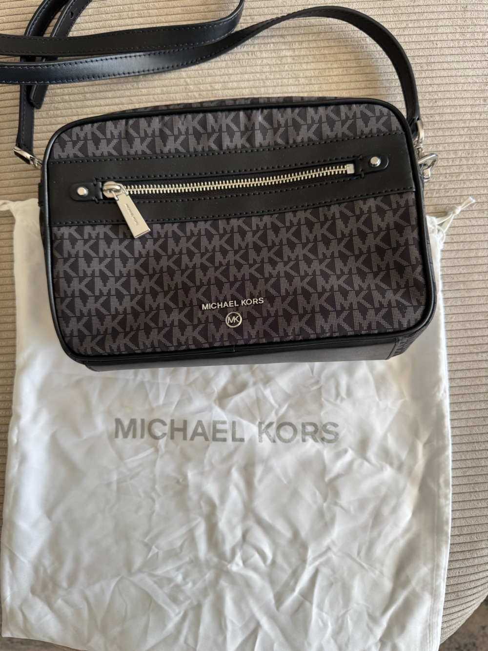 Michael Kors Black and Gray MK Logo crossbody with dust bag